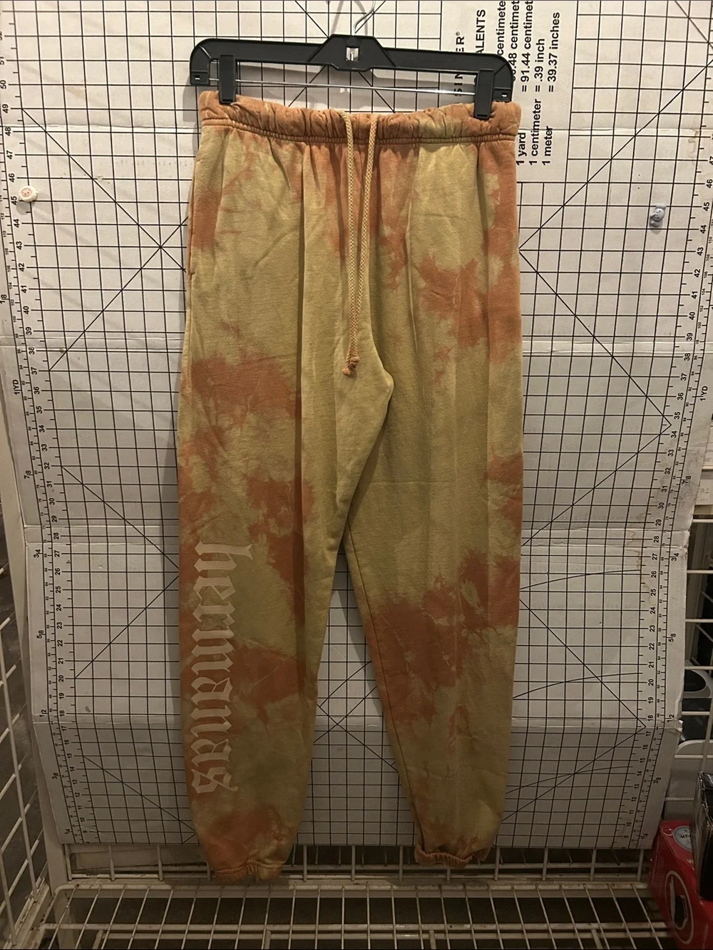 Tie-Dye Jogger Sweatpants in Olive & Rust with Side Script